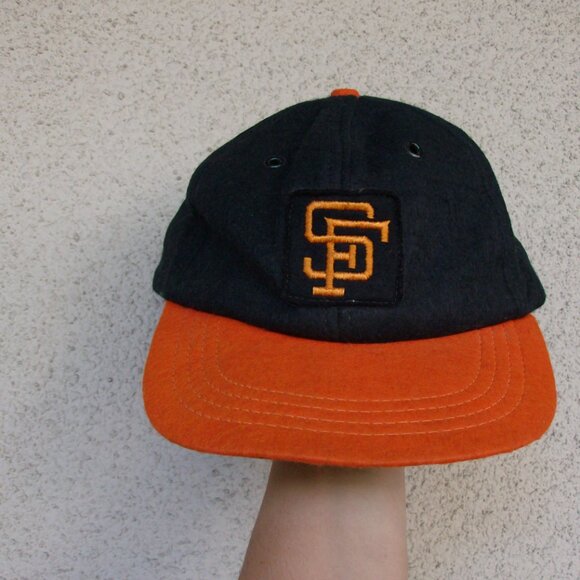 Rare Vintage San Francisco Giants Hat Boys Medium Black Orange Brim Wool 1950s - Picture 1 of 10